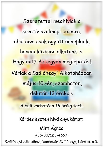 Kreatív Szülinapi meghívó-HÁTLAP